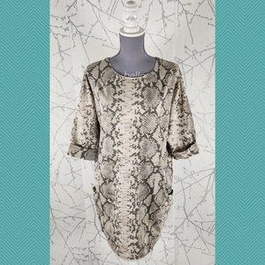 Wi & Co Beige Snakeskin Printed Cotton Blend Tunic Dress